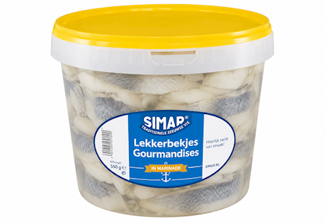 Opgerolde haringfilets in azijn 'lekkerbekjes'